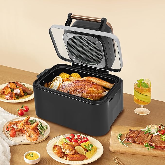 12.68QT Glass Air Fryer, 1700W Large Capacity Non-Toxic Air Fryer Oven with Transparent Window, 6 Presets & Precise Temp Control for Roast, Bake, Fry (Black)