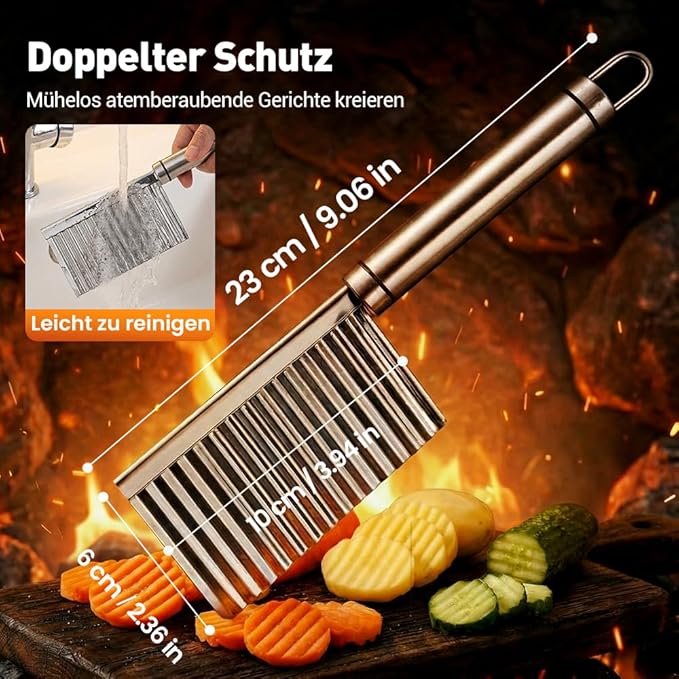 Crinkle Cutter Stainless Steel French Fry Cutter for Potatoes, Heavy Duty Wavy Chopper & Potato Slicer, All Stainless Steel Blade French Fries Cutter for Vegetable and Fruit (2pcs)