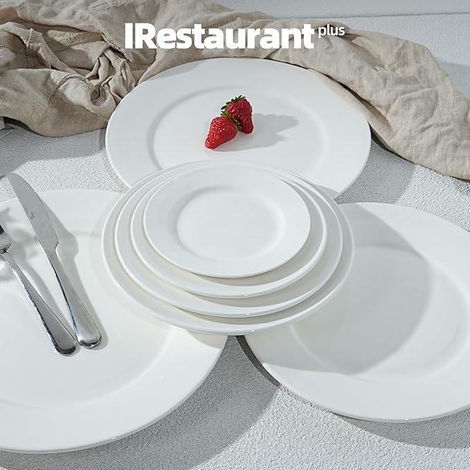 Wide Rim Bone China Commercial Grade Restaurant Plate, Elegance White Plate 10.5", Case of 12