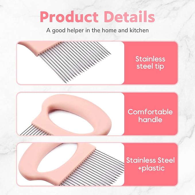 Stainless Steel Onion Slice Holder, Onion Holder for Slicing, Egg Cutter Vegetable Chopper, Ultifunctiona Fruit Slicer OnionPin Slicer Loose Meat Pin, Kitchen Chopper Slicing Tool (2, C)