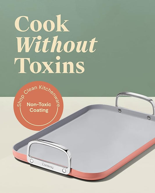 Caraway Double Burner Griddle - 19x12” Griddle Pan - Non-Stick Ceramic Coated - Non Toxic, PTFE & PFOA Free - Oven Safe & Compatible with All Stovetops - Perracotta