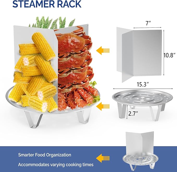 ROVSUN 52QT Stainless Steel Tamale Steamer Pot, Steam Pots for Cooking with Water Fill Spout, Steamer with Divider and Rack, Ideal for Seafood Crab Vegetables lobster