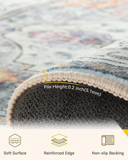Area Rugs 2'6''x14' Runner Rug Non Slip Washable for Kitchen Hallway Bedroom Beside Laundry Room Bathroom Rug, Floor Carpet, Light Yellow Carbon Grey Orange