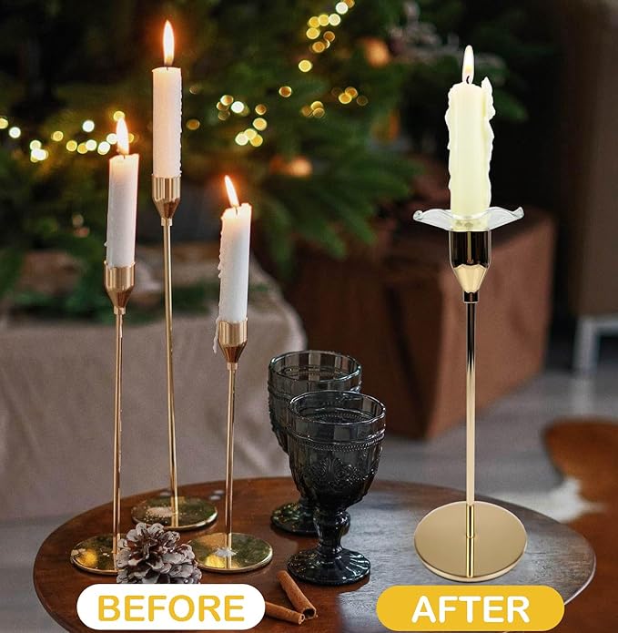 4 Pieces Bent Glass Candle Bobeches for Candlesticks, Taper Candle Wax Catcher Rings, Candle Wax Drip Protectors (Scallop)
