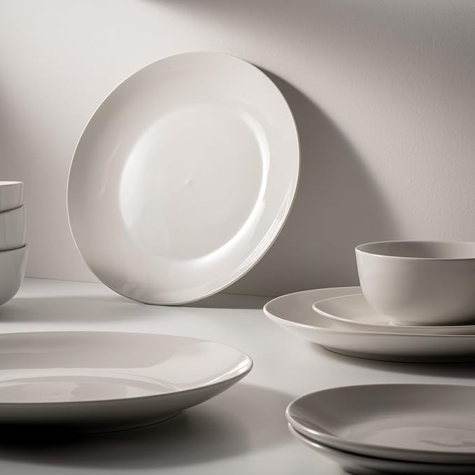 Dinnerware Sets, Fine Porcelain Dinnerware Sets, Plates and Bowls Sets, Dishes, 12-Piece Service for 4, Soft White