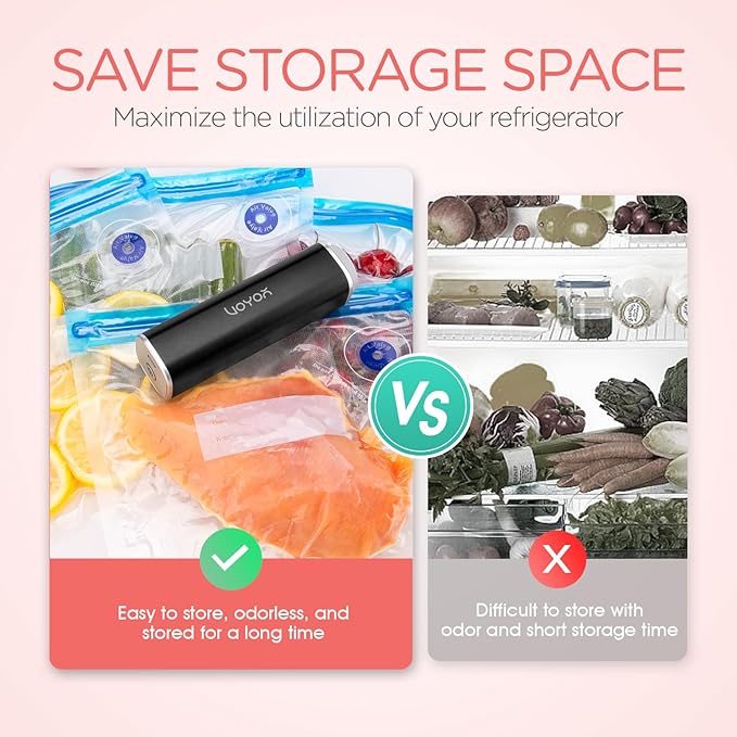 VOYOR Handheld Vacuum Sealer, Portable Vacuum Sealer Kit with Vacuum Bags Cordless Automatic Vacuum Pump for Food Preservation Type-C Charging and Long Lasting Food Vacuum (1 Pump+5 Bags)