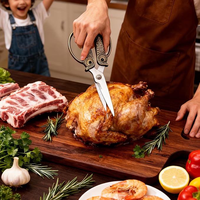 WARMHEART Owl Kitchen Scissors All Purpose, Stainless Steel Heavy Duty Sharp Shears for Meat, Chicken, Fish, Poultry, Herb, Bread (Pearl, Medium)