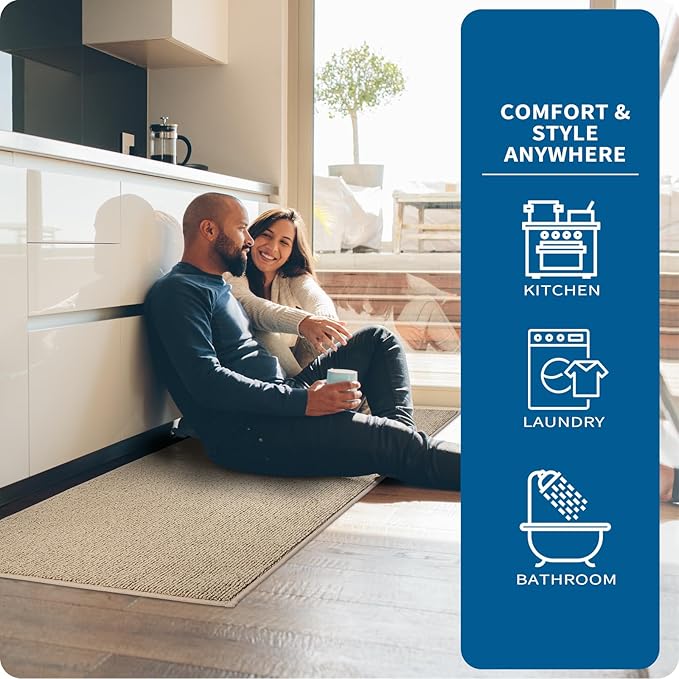PURRUGS Machine Washable Kitchen Rug 32" x 48", Non-Slip/Skid Kitchen Runner Rugs & Floor Mats, Super Absorbent Soft Area Rugs for Sink, Kitchen & Laundry, Rolled Packaging, Beige