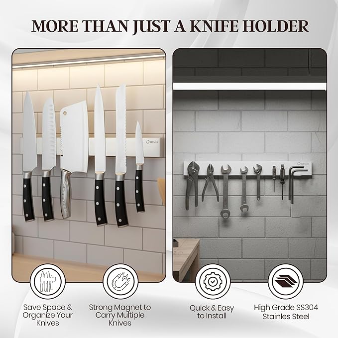 Magnetic Knife Holder for Wall, Knife Magnetic Strip with Extra Strong Magnet, 16 Inch Multi-Purpose Metal Knife Rack, Kitchen Utensil Holder, Organizers Home Kitchen & Garage Accessories