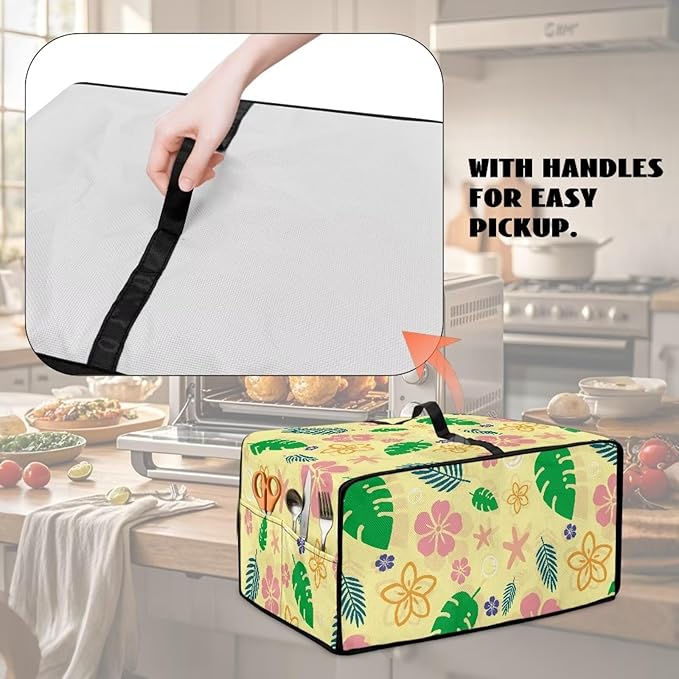 Doojoayie Flower & Leaf Small Appliance Covers Cute Cat Toaster Oven Cover 8 Slice Kitchen Appliance Dust Protector 22.5"x18.5"x 13" Compatible with Toaster/Bread Machine