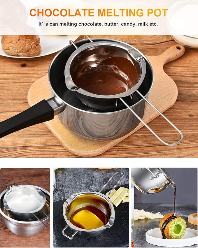 Stainless Steel Double Boiler Pot for Melting Chocolate, Candy and Candle Making (18/8 Steel, 2 Cup Capacity, 480ML)