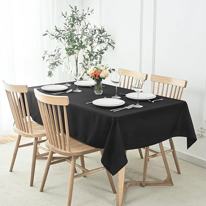 maxmill Rectangle Tablecloth Weaved Pattern Waterproof Spillproof Wrinkle Free Table Cloth, Kitchen Dining Tabletop Decoration, Fabric Table Cover for Holiday Parties, 52 x 70 Inch, Black