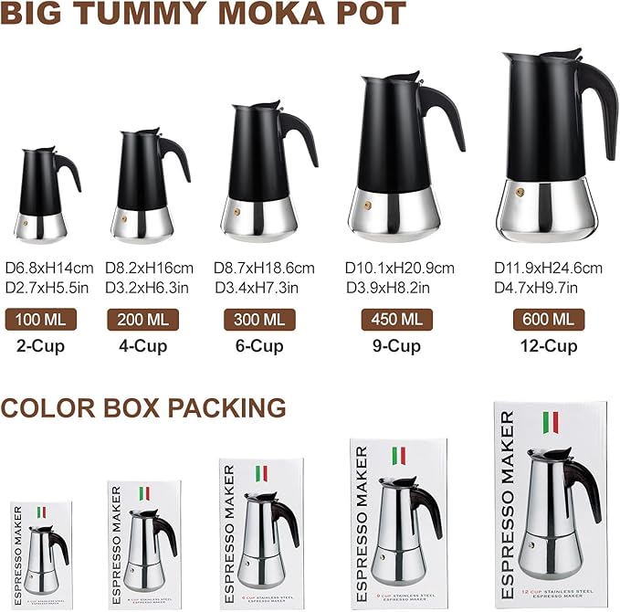 DITOSH 4 Cup Stovetop Espresso Maker Stainless Steel Moka Pot Stove Top Percolator Italian Coffee Makers Capable Mocha Greca Machine Cafe Classic Induction Cookers for Home and Camping 200ml 6.6oz
