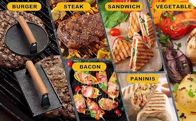 KitchenTools Heavy Duty 8"Cast Iron bacon Grill Press Smash Burgers Press Burger Tool for Grill and Griddle BBQs and Tailgates Gifts for Men and BBQ Enthusiasts