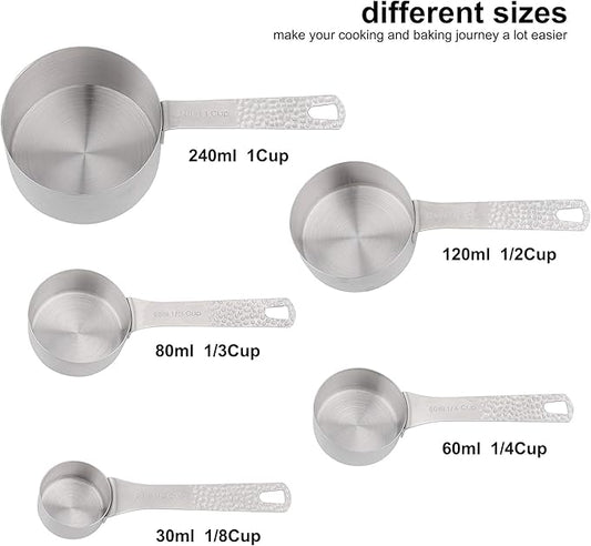 Smithcraft Measuring Cups and Spoons Set 14, 18/8 Stainless Steel Measuring Cups and spoons for Baking & Kitchen, Metal Metric&US 5 Measure Cups and 6 Spoon &Leveler&Measure Equivalents for Dry&Liquid