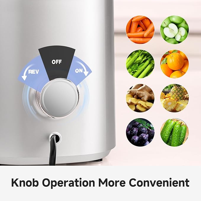 AMZCHEF Juicer Machines, 5.8" Extra Self-Feeding Cold Press Juicer for Whole Vegetable & Fruit, Juice Extractor Machine with Large Auger & Triple Strainers, Easy to Clean, High Juice Yield, Silver