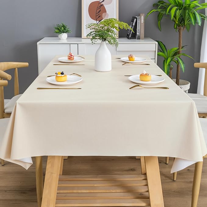 Rectangle Table Cloth,100% Waterproof Tablecloth Oil Proof Spill Proof Vinyl Table Cloth, Wipe Clean Plastic Table Cover for Dining, Camping, Indoor and Outdoor 52" x 70",Beige