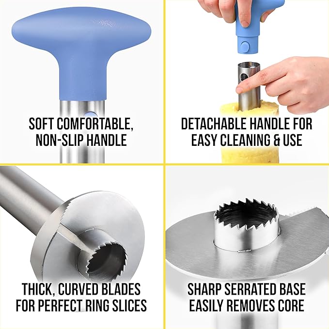 Zulay Kitchen Stainless Steel Pineapple Corer & Slicer + Eye Removal Tool – Heavy Duty Pineapple Cutter with Reinforced Blade – Effortless Pineapple Core Remover & Slicer - Periwinkle Blue