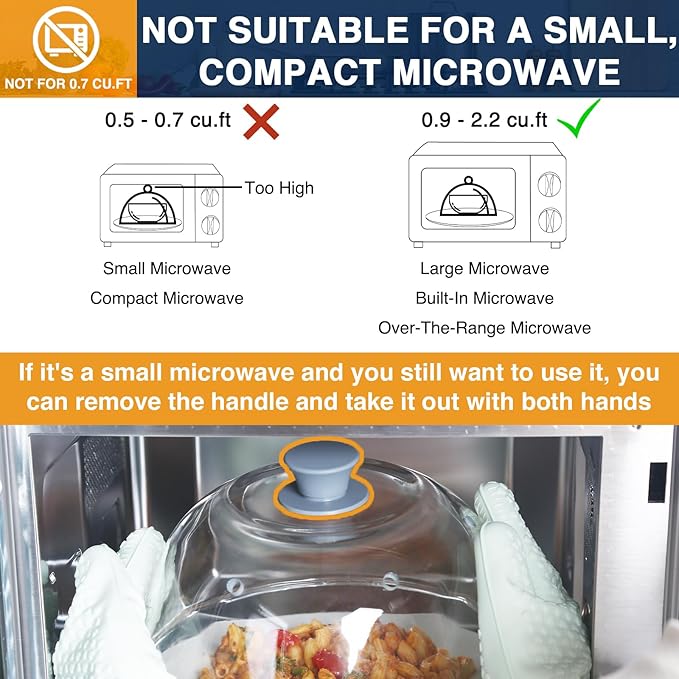 Tall Glass Microwave Splatter Cover, 0.9-2.2 cu.ft Microwave Covers for Food, Splatter Guard for Plate, BPA Free & Dishwasher Safe Lid with Silicone Handle(Not for 0.5/0.7 cu.ft)