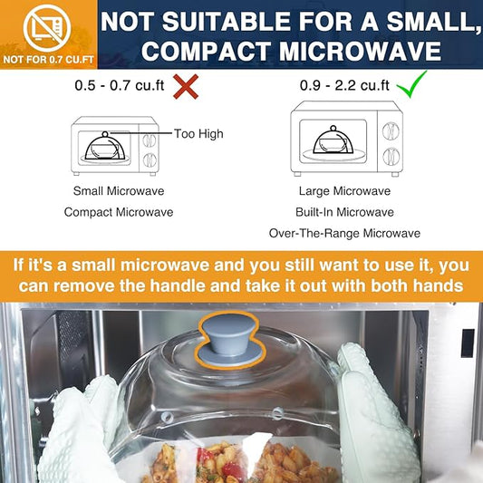 Tall Glass Microwave Splatter Cover, 0.9-2.2 cu.ft Microwave Covers for Food, Splatter Guard for Plate, BPA Free & Dishwasher Safe Lid with Silicone Handle(Not for 0.5/0.7 cu.ft)