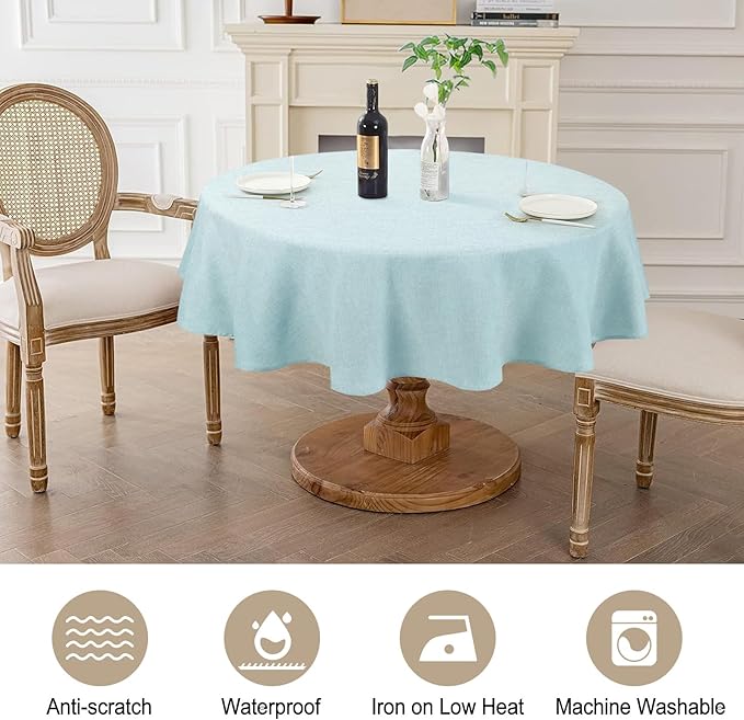 AUSSPVOCT Textured 50 Inch Round Tablecloth Up to 35'' Dia Tables Waterproof Spill-Proof Wipeable Table Cloth Wrinkle Free Circle Dining Table Cover for Birthday Farmhouse Outdoor Party Tablecloths