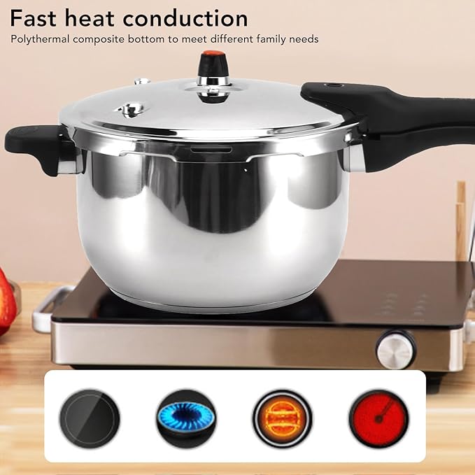 Stainless Steel Pressure Cooker, Fast Cooking Pot with Safety Valve, Multifunctional Design, Intelligent , Universal for Induction Cooktops and Stoves, Comfortable (2L)