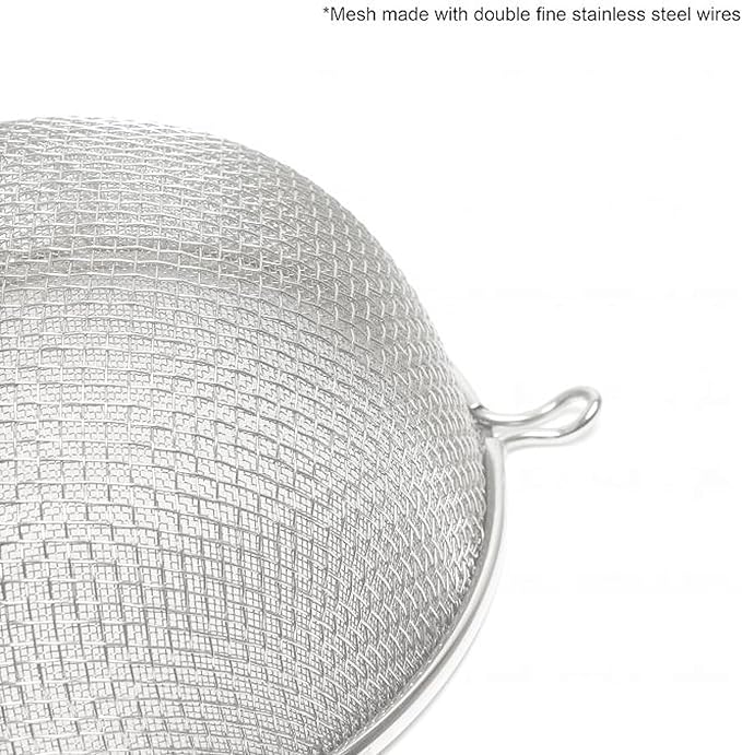 TrueCraftware- 10-Inch Double Fine Mesh Strainer Stainless Steel 10-3/4" Handle Length Black Plastic Handle- Kitchen Utensil Food Strainer Skimmer Spoon Cooking Sieve Sifters Pasta Fruits Vegetable