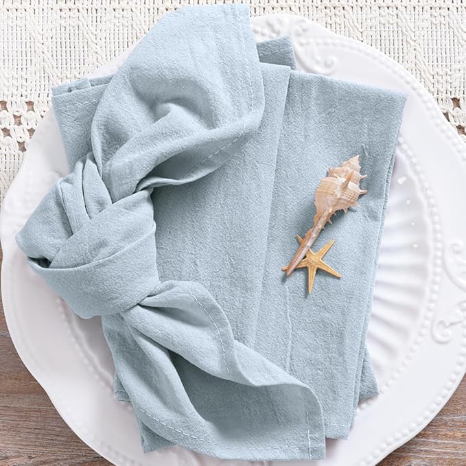 MLMC 8 Pack Silver Blue Cloth Napkins Rustic Washable Cotton Linen Napkins Set of 8 17"x17" Reusable Dinner Napkins Cloth for Spring Easter Wedding Birthday Party Everyday Use Decor