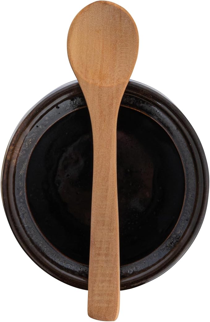 Creative Co-Op Stoneware Sugar Pot with Lid and Wood Spoon, Espresso Glaze