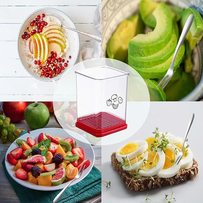 2pcs Cup Slicer, Multi-Purpose Fruit Slicer Vegetable Cutter for Fruit Vegetable Salad,Strawberry Banana, Egg, Grape Slicer Kitchen Gadget,Includes 5 forks.