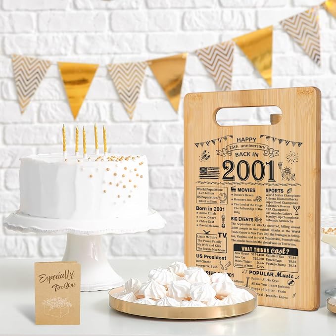 25th Wedding Anniversary for Women Men,Back In 2001&25 Years of Marriage Double sided Cutting Board Gift for Her Him,best 25 years anniversary Decorations for couple