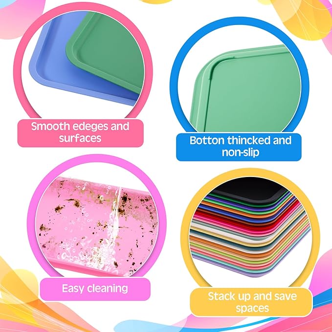 Mumufy Plastic Fast Food Trays Bulk Colorful Restaurant Serving Trays Cafeteria Rectangular Plastic Serving Platter Grill for Kitchen Restaurant Coffee(Retro Color,24 Pcs)