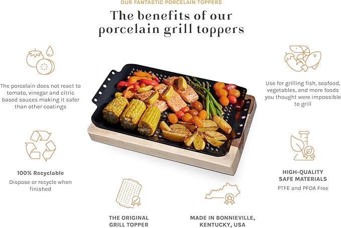 Oscarware Porcelain Coated Grill Topper – 16" x 12" BBQ Accessory for Grilling Meat, Veggies & More – Perfect for Tailgates & Camping