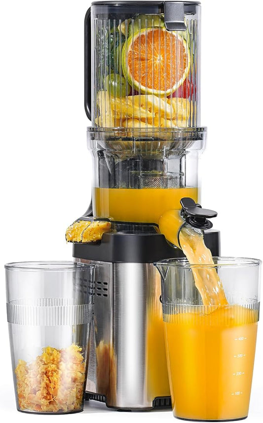 Cold press Juicer Machines with 4.6" Extra Self-Feeding for Whole Vegetable & Fruit, Juice Extractor with Large Auger & Double Strainers, Easy to Clean, High Juice Yield