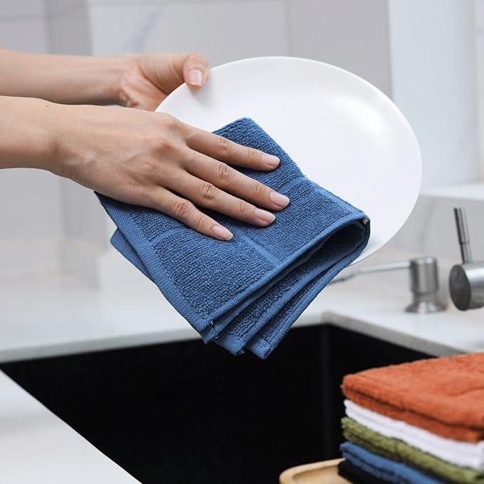 Glynniss Dishcloths Kitchen Highly Absorbent Dish Rags 100% Cotton Dish Cloths for Washing Dishes, Cleaning (Black, 11x11)