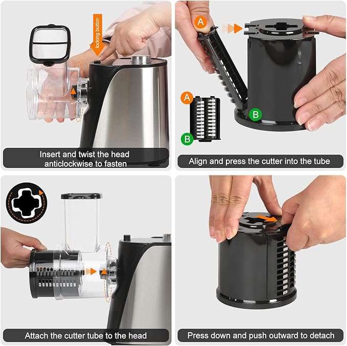 Inequalit Electric Vegetables Slicer Cheese Shredder, 5-in-1 250W Professional Automatic Salad Fruits Maker Shooter Chopper Machine Kitchen Cutter Grater Food Processor with 5 Different Blades