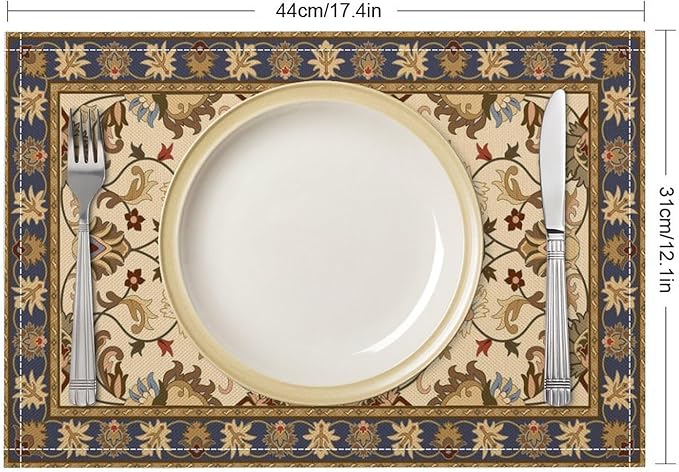 Boho Flower Placemats Country Style Retro Floral Art Printed Dining Table Mats Set of 4 for Restaurant Home Kitchen Holiday Picnic Party Decor 12x18in