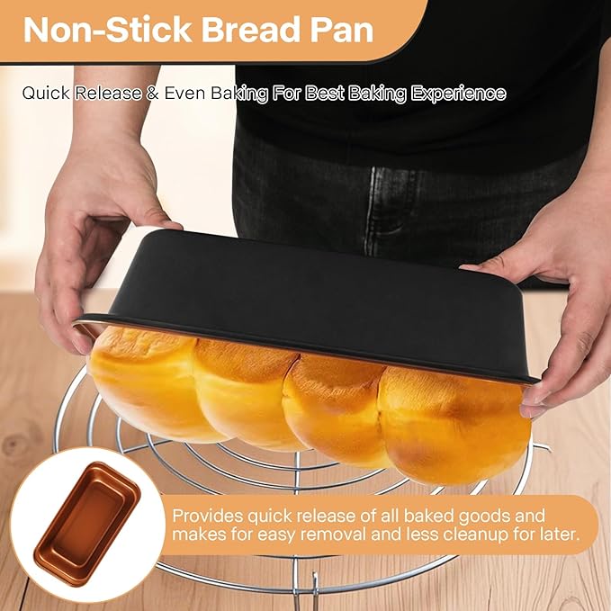 3-Pack 8x4 Loaf Pan for Baking Bread, Nonstick Bread Pan With Copper & Black Two-Tone Finish Perfect for Homemade Bread, Meatloaf, Pound Cake