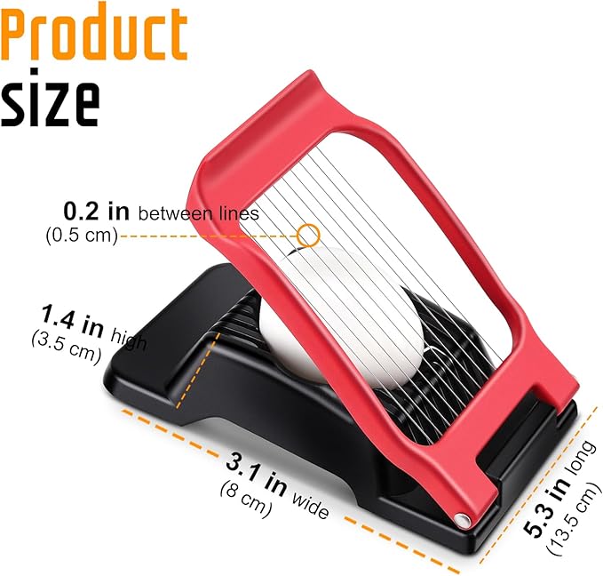 Egg Slicer - Stainless Steel Wire & Aluminium Heavy Duty Cutter, Dishwasher Safe for Eggs & Soft Fruits, Black & Red