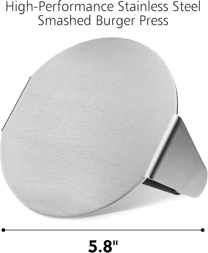 FANGSUN Burger Press with Anti-Scald Handle, 5.8 Inch Stainless Steel Burger Smasher, Round Non-Stick Hamburger Press for Griddle, Griddle Accessories Kit for Flat Grill Cooking, Gift Package