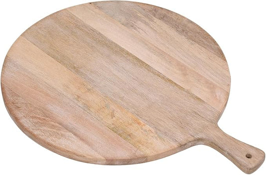 CG Hunter Wood Cutting Board 19in Handmade Round Serving & Chopping Board Paddle with Handle, Premium Home Decor Wooden Cutting Boards for Kitchen Display & Chopping, Light Wood