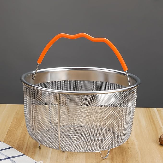 Steamer Basket for Instant Pot Accessories 6 & 8 Qt - Stainless Steel Mesh Strainer Insert - Vegetable Steamer for Cooking Broccoli, Eggs, Pasta - Fits All Pressure Cooker Pots - Silver