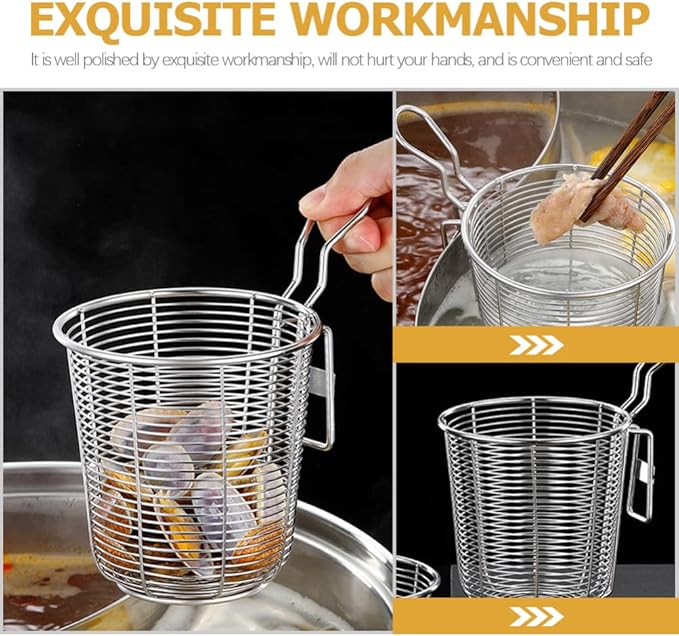 Hemoton Stainless Steel Noodle Strainer Heat-Resistant Mesh Colander for Hot Pot Kitchen Supply Pasta Cooking Tool 3.85X3.85X3.74In