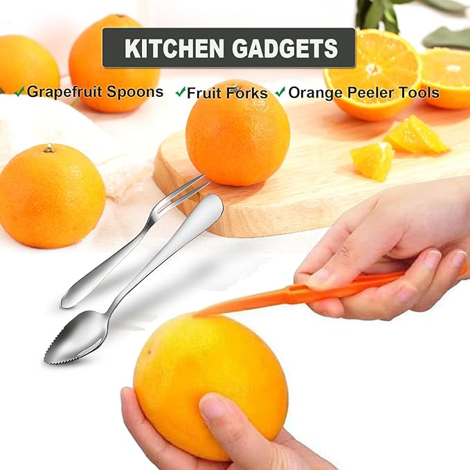 Grapefruit Spoon Serrated Edge Stainless Steel Fruit Knife Grapefruit Utensils Tool Dessert Spoons Orange Peeler Tool for Citrus Lemon Kiwi Salads (4 Set)