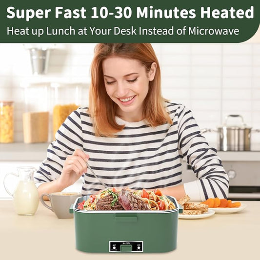 Electric Heated Lunch Box for Adults, 100W 3-IN-1 2 Pack 1.8L Containers Heating Lunch Box for Men Portable Double Layer, Fast Heated Food Warmer,12V/24V/110V for Car Truck Office Home