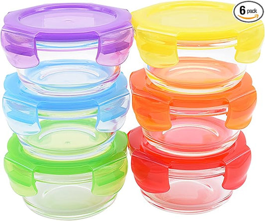 ARSUK 7oz Glass Food Storage Containers with Airtight BPA-Free Lids 6 Pack, 1 Cup Small Glass Freezer Containers for Sauce, Sides, Meal Prep - Reusable & Dishwasher Microwave Fridge Freezer Safe