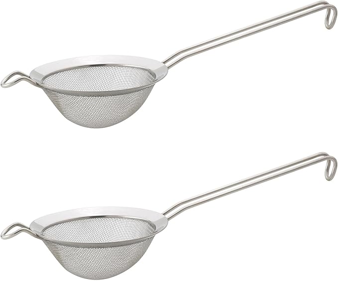 HIC Kitchen Fine Double Mesh Strainer, 18/8 Stainless Steel, 5-Inch, For Sifting Baking Ingredients, Straining, And Draining Soups And Sauces, Set of 2