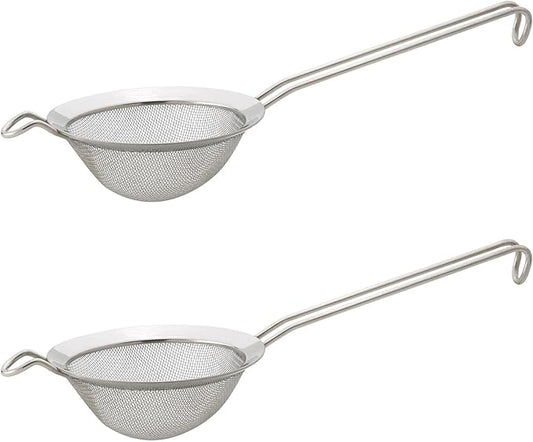 HIC Kitchen Fine Double Mesh Strainer, 18/8 Stainless Steel, 5-Inch, For Sifting Baking Ingredients, Straining, And Draining Soups And Sauces, Set of 2