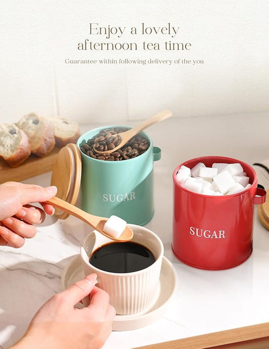 AISBUGUR Sugar Bowl with Lid and Spoon: 17oz Metal Sugar Container - Airtight Food Sugar Jar - Coffee Bar Accessories - Countertop Kitchen Decor (Green)