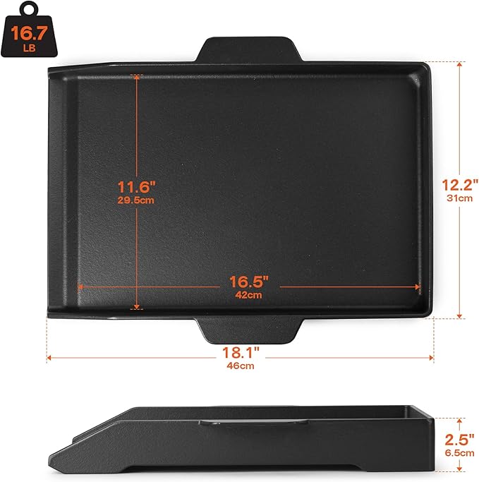 Onlyfire Universal Cast Iron Cooking Griddle for Grills and 2 Burner Range Oven, Non-Stick BBQ Flat Top Griddle with Handles for Outdoor Cooking, 18.1" x 12.2"